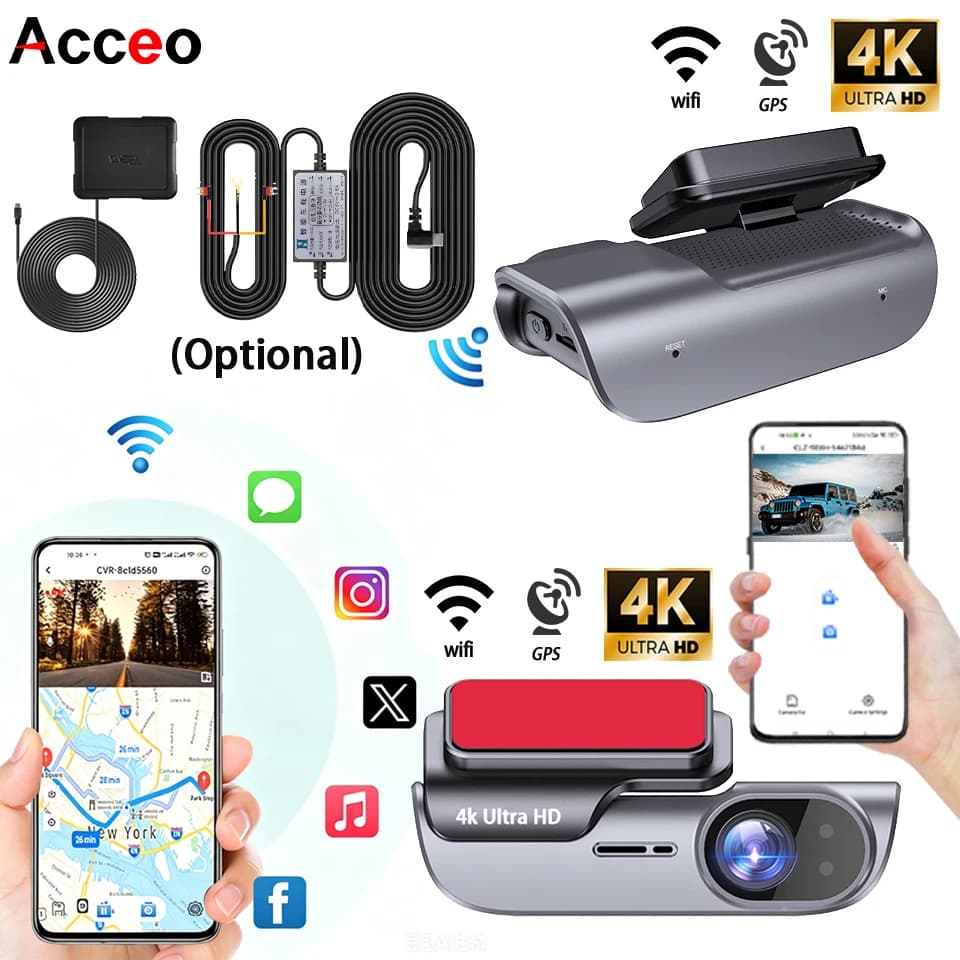 ACCEO 4K Dash Cam Front Car DVR, WiFi GPS Night Vision 24H Parking Video Recorder, Loop Recording G-Sensor Auto Black Box