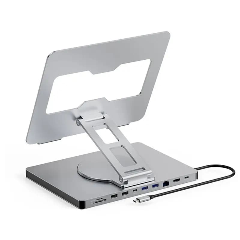 QWE-360° Rotatable 10 Ports Docking Station With USB Hub Card Reader RJ45 For Laptop Foldable Universal Bracket Holder