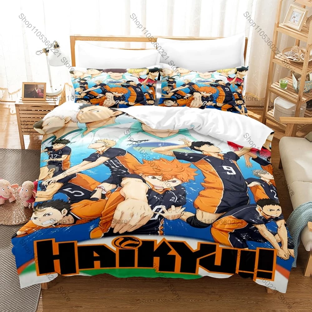Cool Personality Haikyuu!! Volleyball Anime Bedding Set New Brushed Fabric Printed Duvet Cover Pillowcase Bedroom Decor For Boys