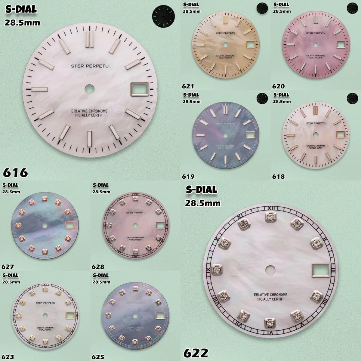 Men's watches with SKO S logo, 28.5 mm mother of pearl dial, NH36 movement, green luminescence, watches modification accessories.
