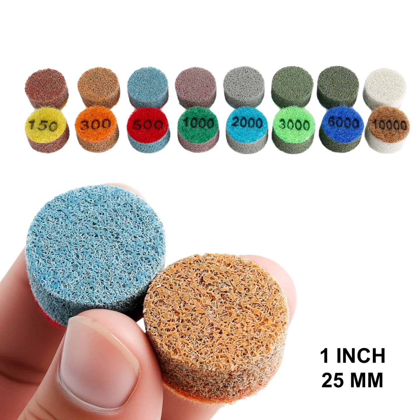 8PCS Mini polishing pad Set 1 inch sponge pad for polishing abrasive disc for grinding marble quartz crystal jade 150 # -10000 # Grana