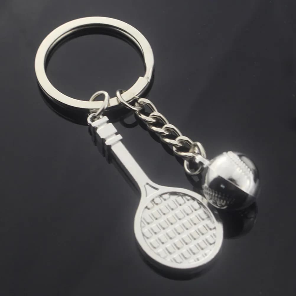 Tennis Keyring Metal Creative Tennis Ball Racket Pendant Cool Sports Keychain Car Bag Phone Decoration Gift Silver