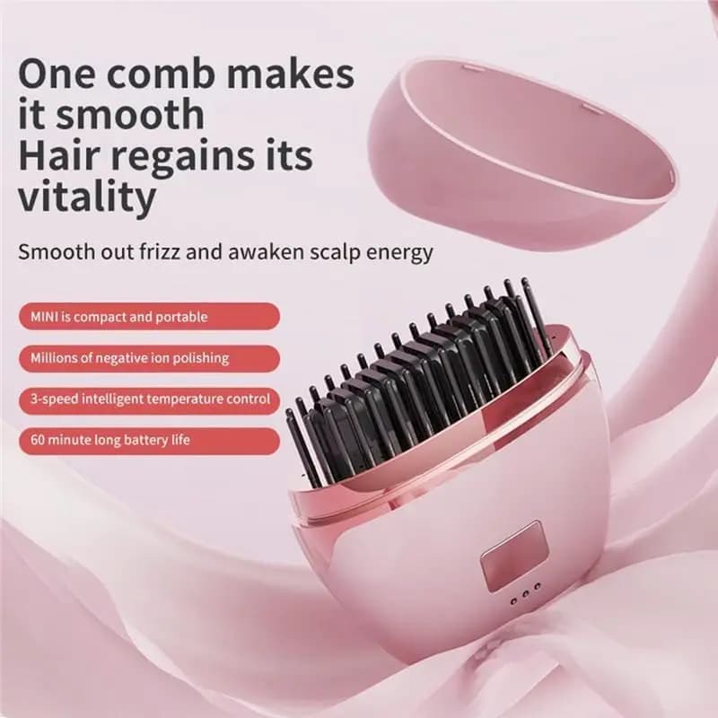 A38T-Mini Straightening Brush, Rechargeable Portable Hair Straightener 3-Control& Fast Heating Technology Black
