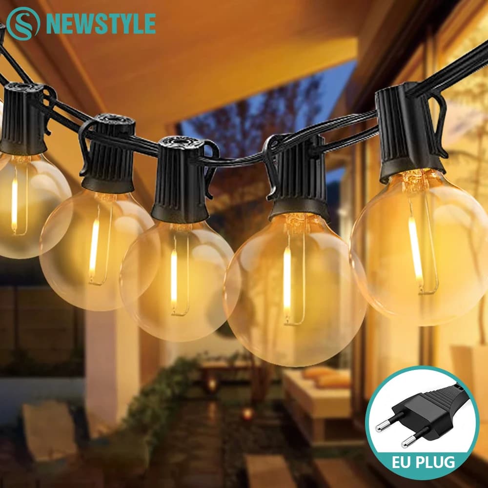30M 50 lampadine G40 Luci della stringa della ghirlanda LED Lampadina globo impermeabile e infrangibile Luci della stringa del patio esterno per la decorazione natalizia