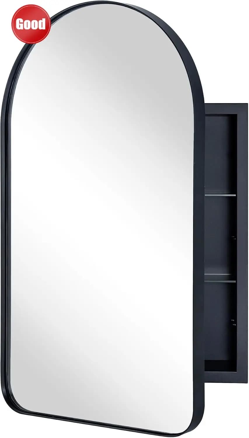 Armadietto da Bagno a Incasso Arcuato Nero Opaco Economico con Specchio, Cornice in Metallo Acciaio Inossidabile, Rettangolare