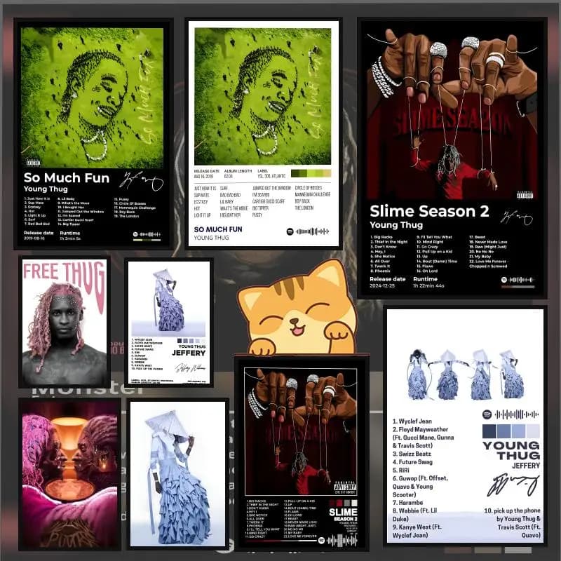 Copertina dell'album musicale Pop Rap Y-Young Thug Poster HD Anime Tema caldo Cantante/OST/Movie-Decorazioni per la casa autoadesive impermeabili