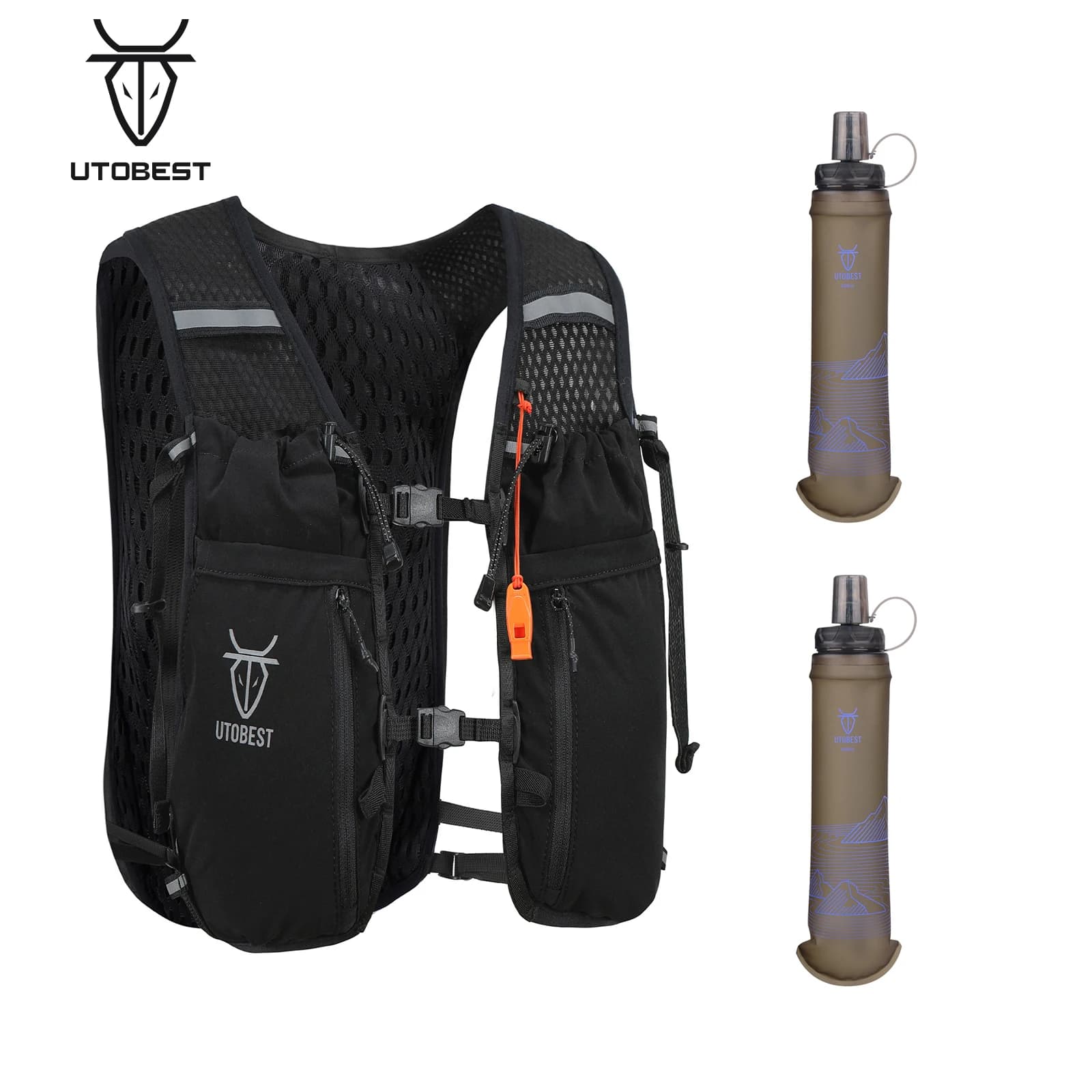 UTOBEST hydration backpack 10 liters lightweight trail running vest with 2 500 ml water bottles for hiking, camping, cycling