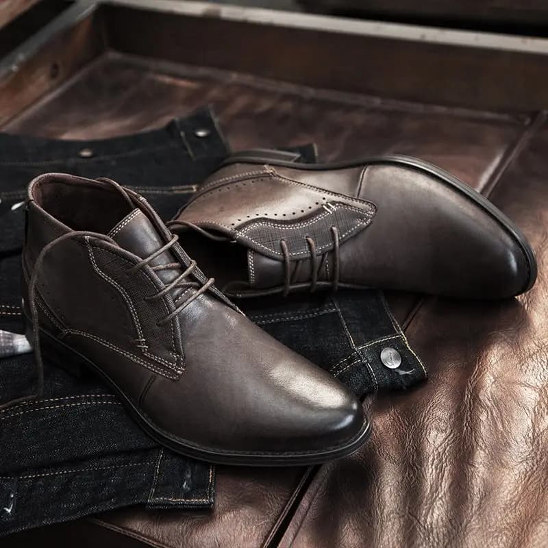 LIHUAMAO retro Cow Leather Work boots motorcycle boots western boots casual Men Shoes outdoor footwear hiking shoes footwear
