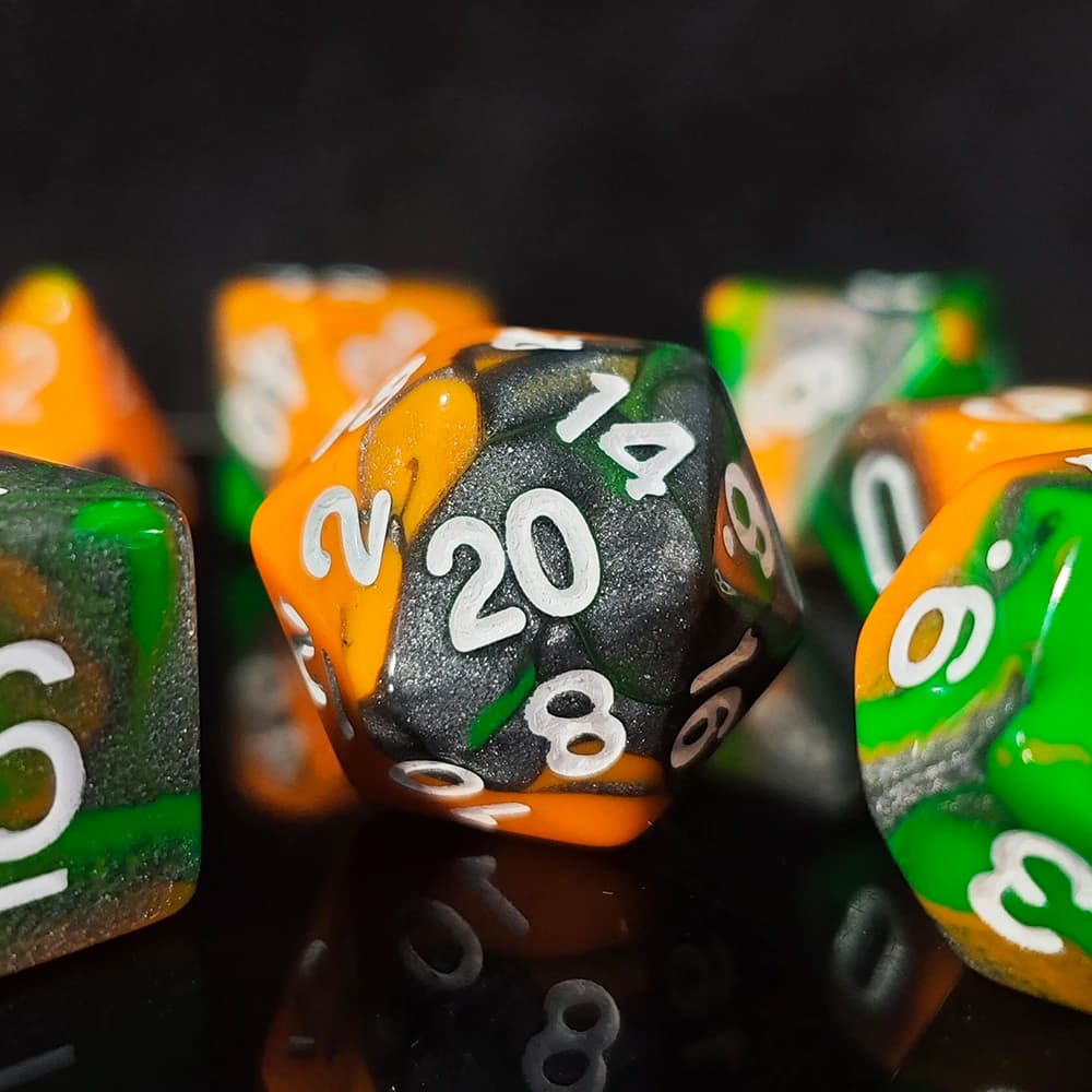 Set di Dadi Glitterati con Effetto Arcobaleno – Set di Dadi Poliedrici con Inchiostro Dorato per D&D, Dadi Premium per Giochi di Ruolo come Dungeons & Dragons