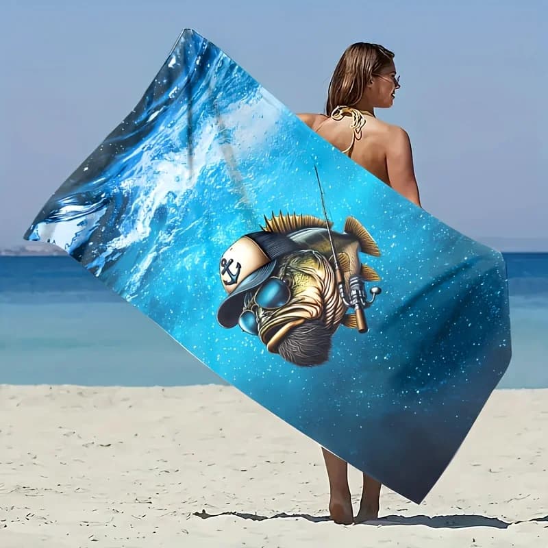 Asciugamano da Spiaggia con Stampa di Pescatori Cartoon, Morbido e ad Asciugatura Rapida, Grande Asciugamano da Bagno per Bambini, Piscina, Viaggi, Regalo