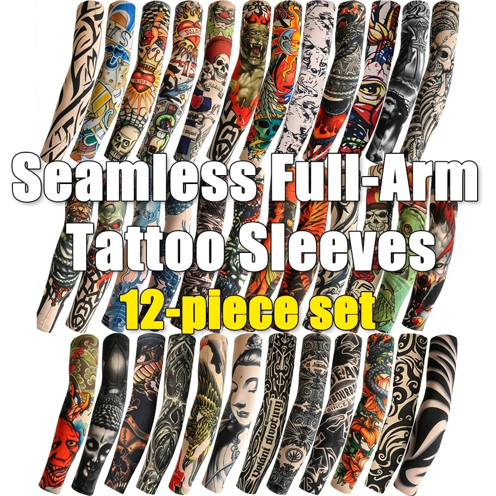 (Set from 12 Pieces) Tattoo Sleeves Without Heels for Internal Arm, Tattoo Tips for Open Cycling, Solar Protective Sleeves, Tattoo Clothing for Fishing, Camping Sleeves