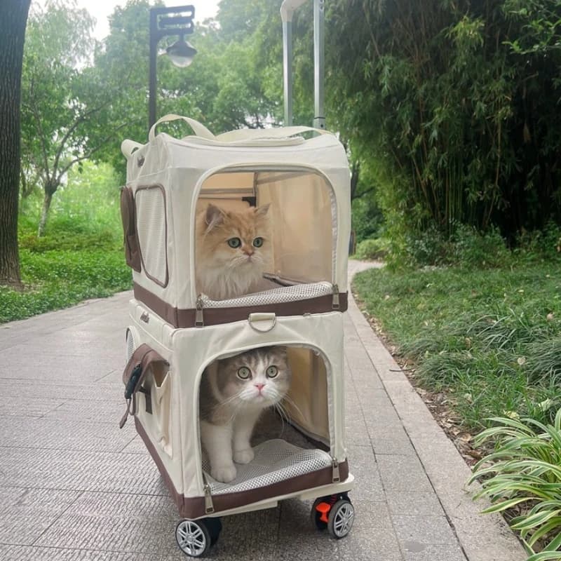 Portable Breathable Cat Carrier Large Capacity Rolling Pet Luggage Multi Cat Travel Backpack with Wheels Puppy Trolley Crate