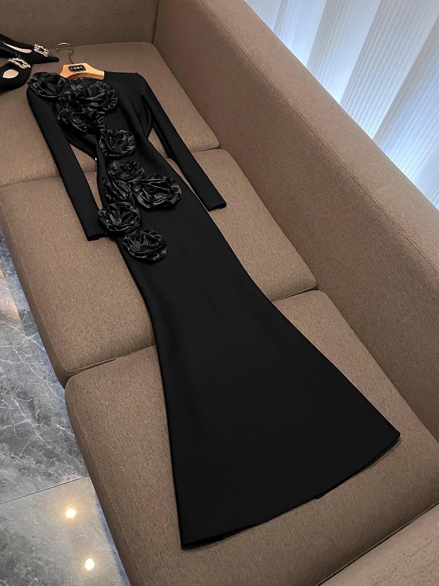 Elegant Fashionable Long Sleeve 3D Floral Embroidery Wrap Dress Fish Tail Bodycon Dress Evening Gown Commute Simple Style Pol...