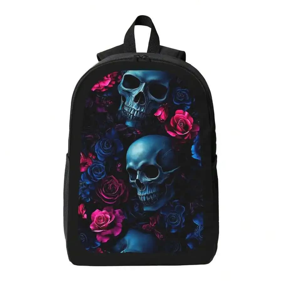 Skull And Roses Print Backpack For Adults Travel School Computer Bag