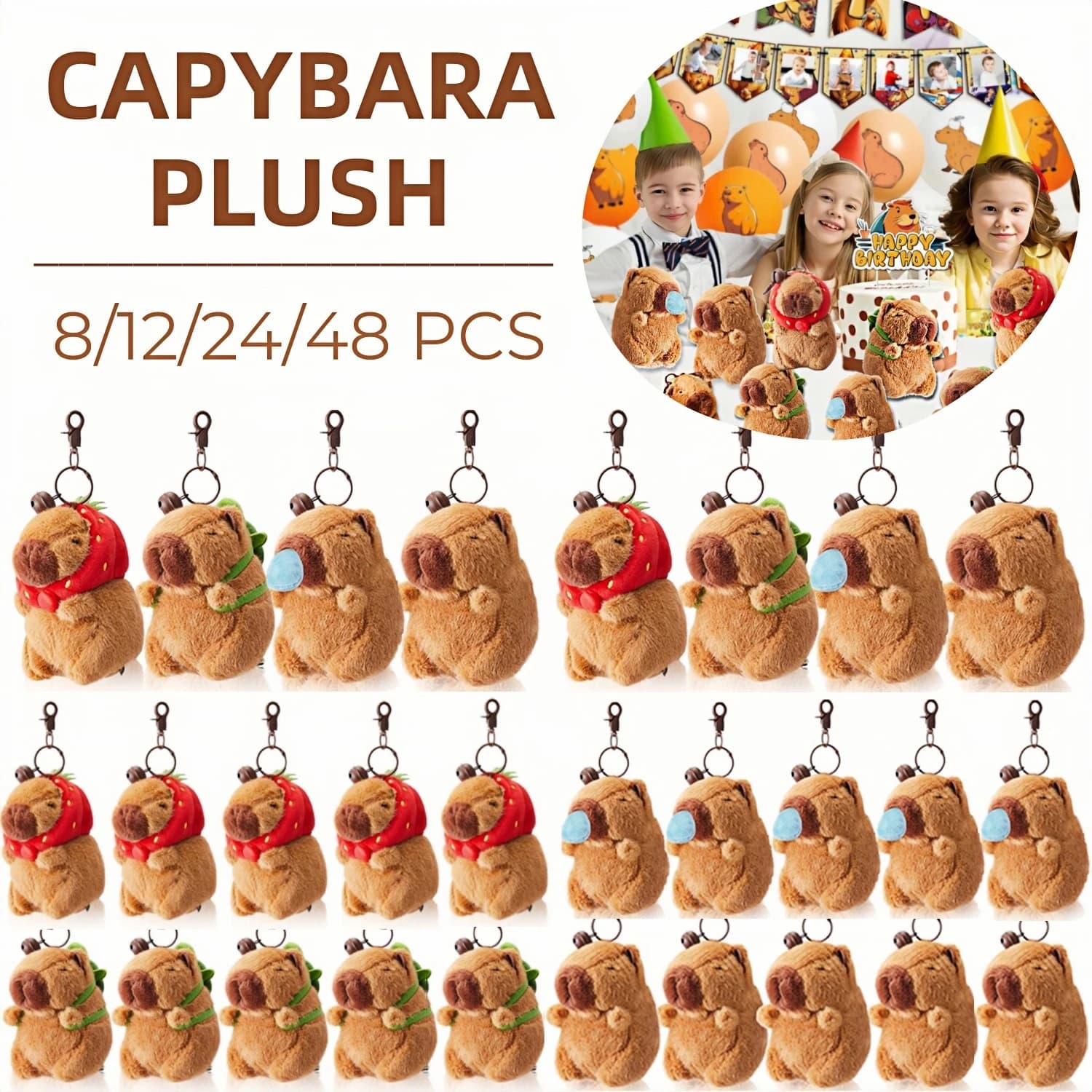 8-48 pezzi capibara portachiavi in peluche carino capibara animali di peluche giocattoli soffici animali portachiavi ciondolo per zaino regalo di compleanno