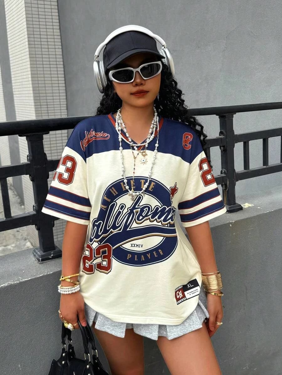 2025 Donna Estate Nuovo Los Angeles No.23 Moda con scollo a V Tee Comodo e versatile Top Y2K Street Retro Hip Hop Maglia sportiva