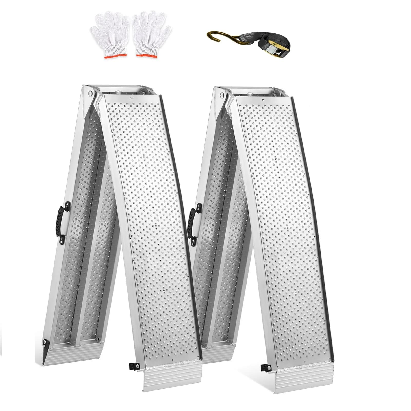 2PCS 85 Inch Aluminum Truck Ramps with Handle Heavy Duty Folding Loading Ramps with Safety Straps and Gloves for Pickup Trucks