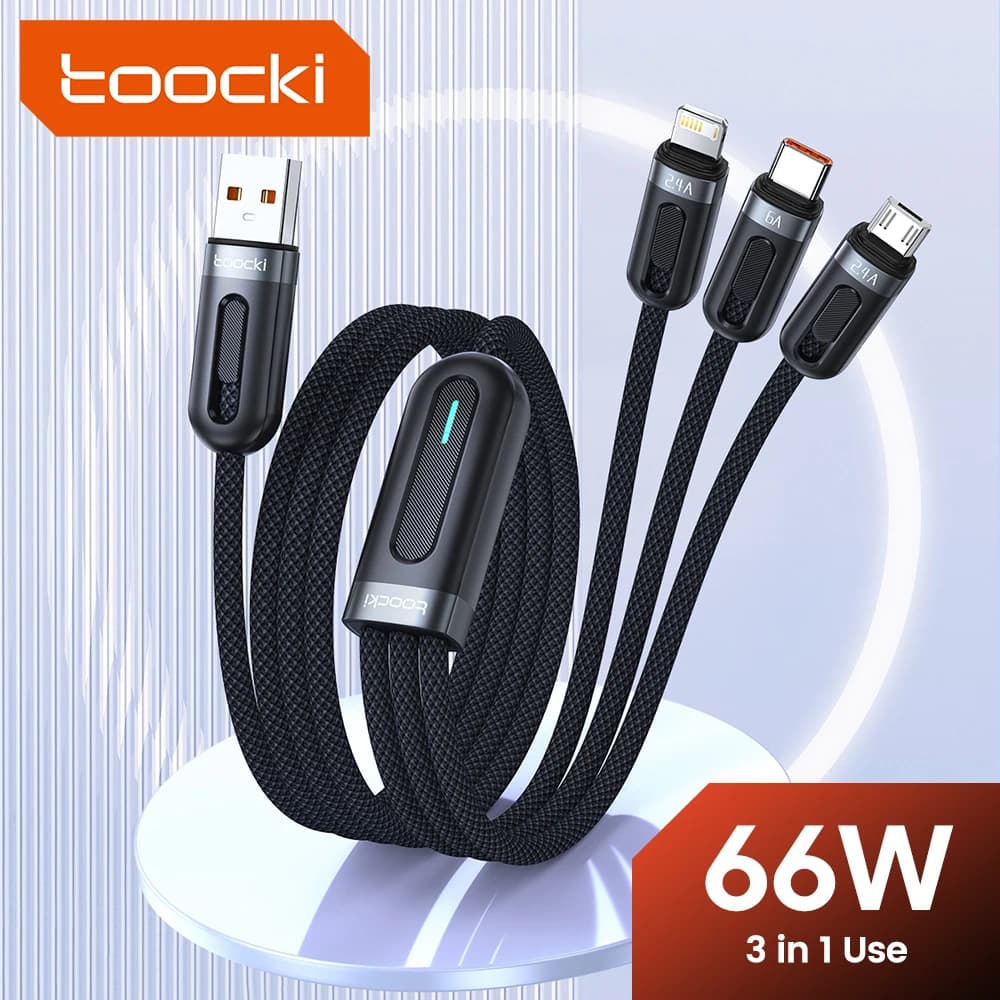 Toocki 3 in 1 cavo USB da 66 W a micro cavo USB C ricarica rapida cavo PD iP tipo C compatibile per iPhone Xiaomi POCO OPPO cavo dati