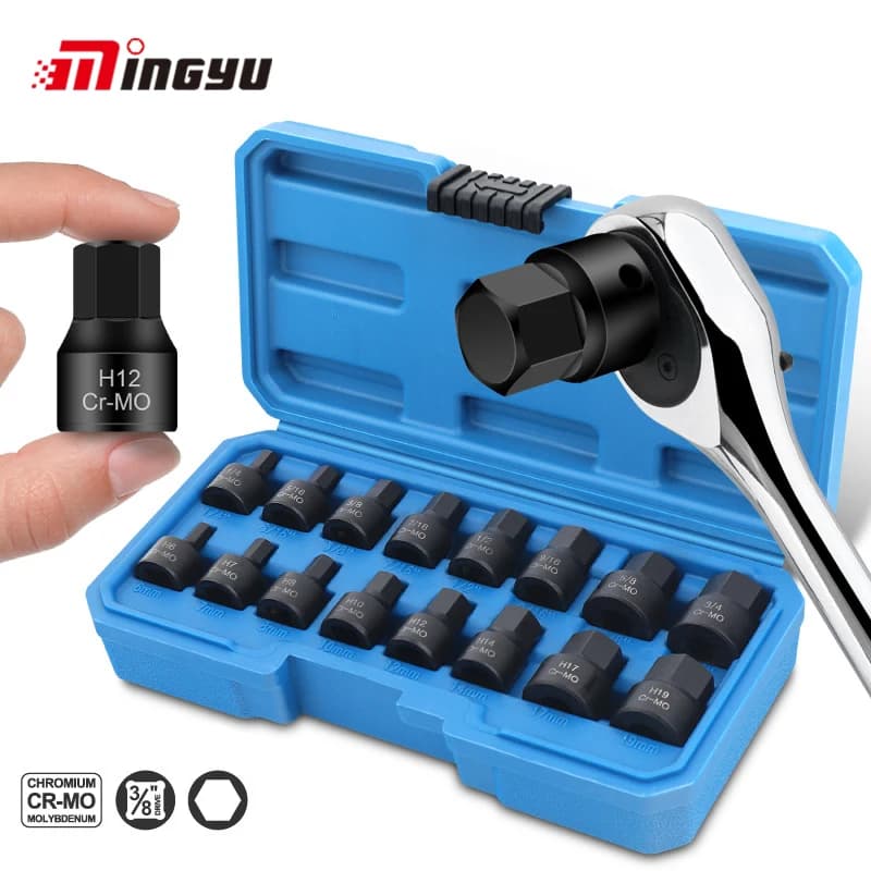 Set di chiavi a brugola da 3/8 pollici Metirc dimensioni da 6 a 19 mm da 1/4 "a 3/4" chiave a cricchetto esagonale testa strumento manuale per riparazione automatica con custodia