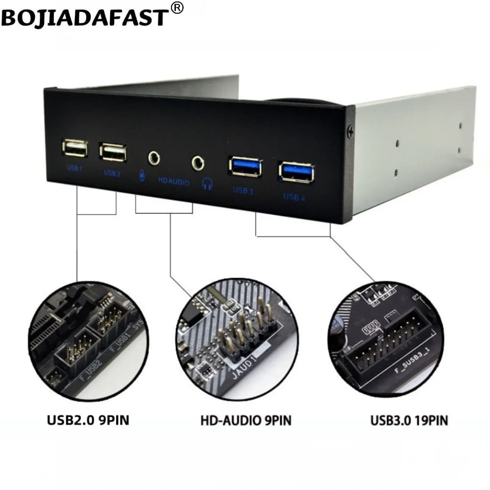 Pannello frontale da 5,25 pollici per desktop con 2 porte USB 3.0 + 2 porte USB 2.0 e jack audio HD per microfono per case PC