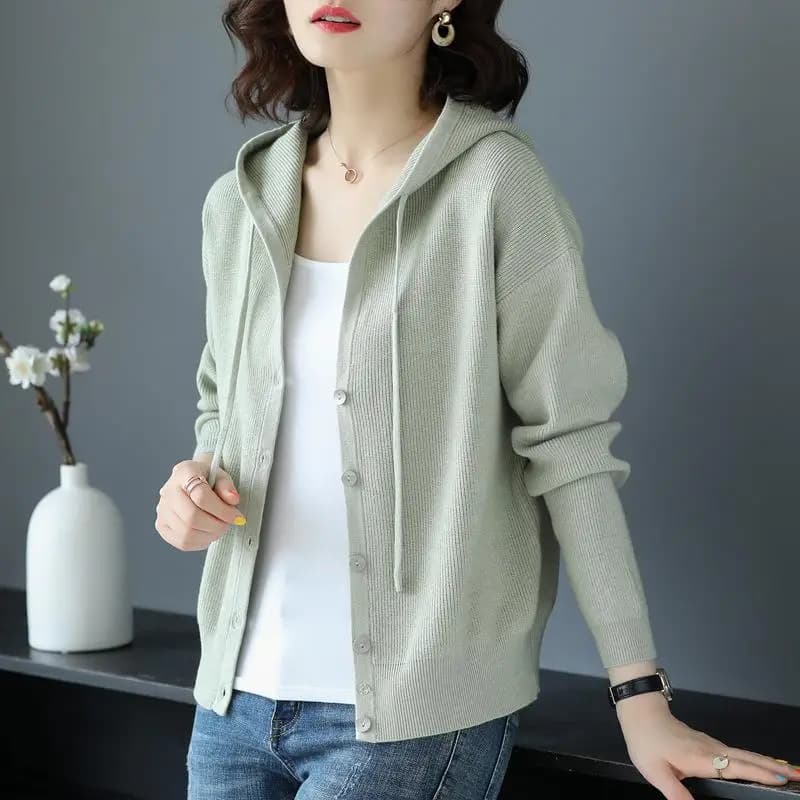 Women's Knitted Open Cardigan Casual Loose Color Hoodie Sweater Jacket Spring Autumn New Style Korean Version April