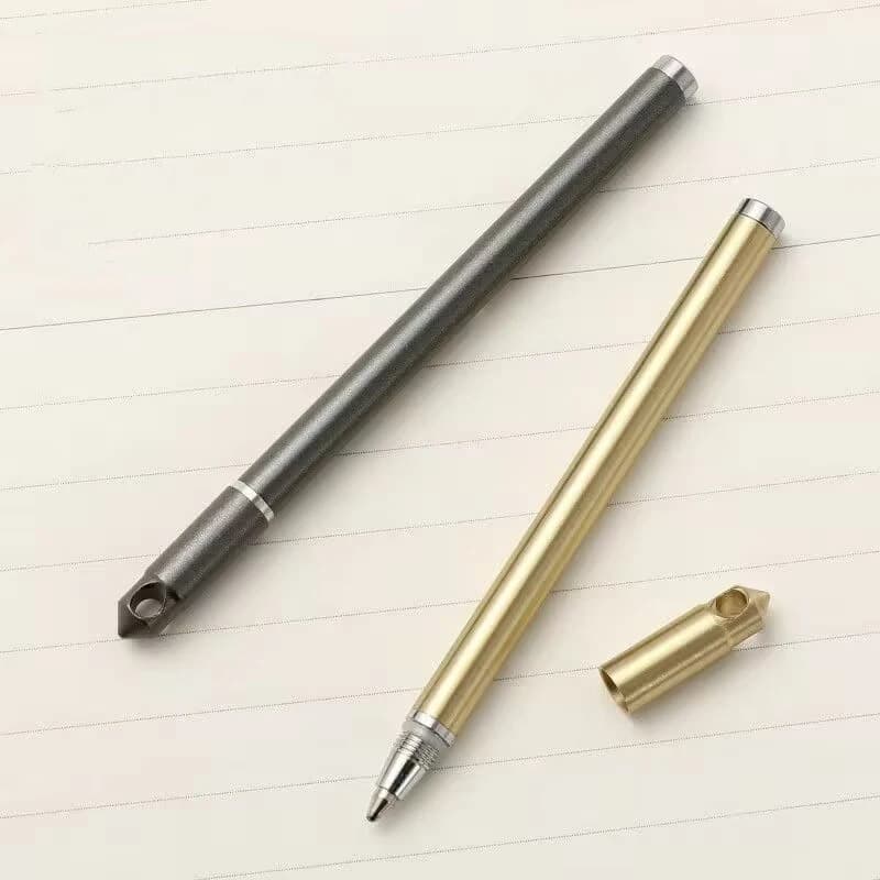 Penna tattica a sfera con blocco a vite, in ottone super fine, 3 pollici, corta, per autodifesa, sopravvivenza, EDC, portachiavi.