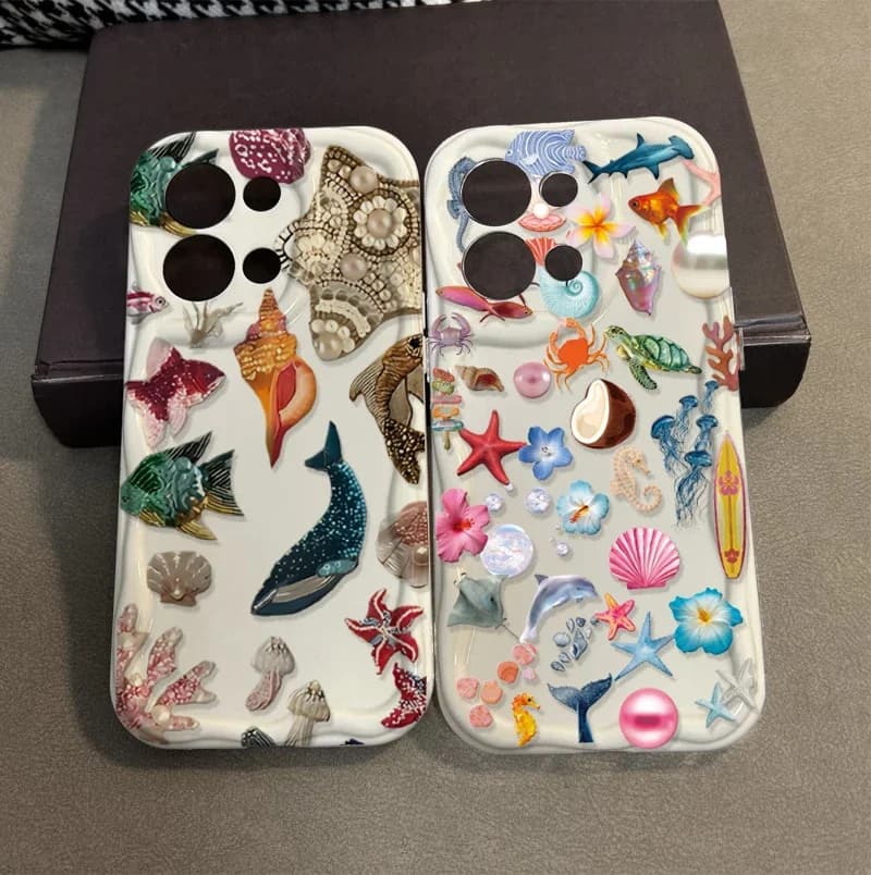 Ocean Life Floral Pattern Case For iPhone 11 15 14 16 Pro Max 16SE 6 7 8 Plus X XS XR MAX Soft Silicone Cover