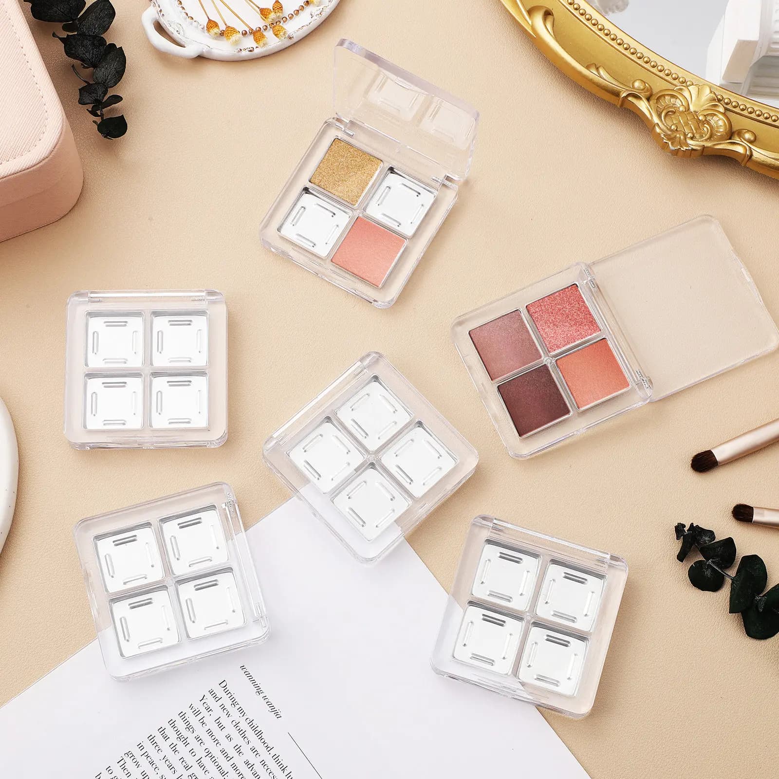 Palette di ombretti vuota trasparente da 6 pezzi, organizer per trucco multi-griglia, contenitore per ombretti in plastica resistente