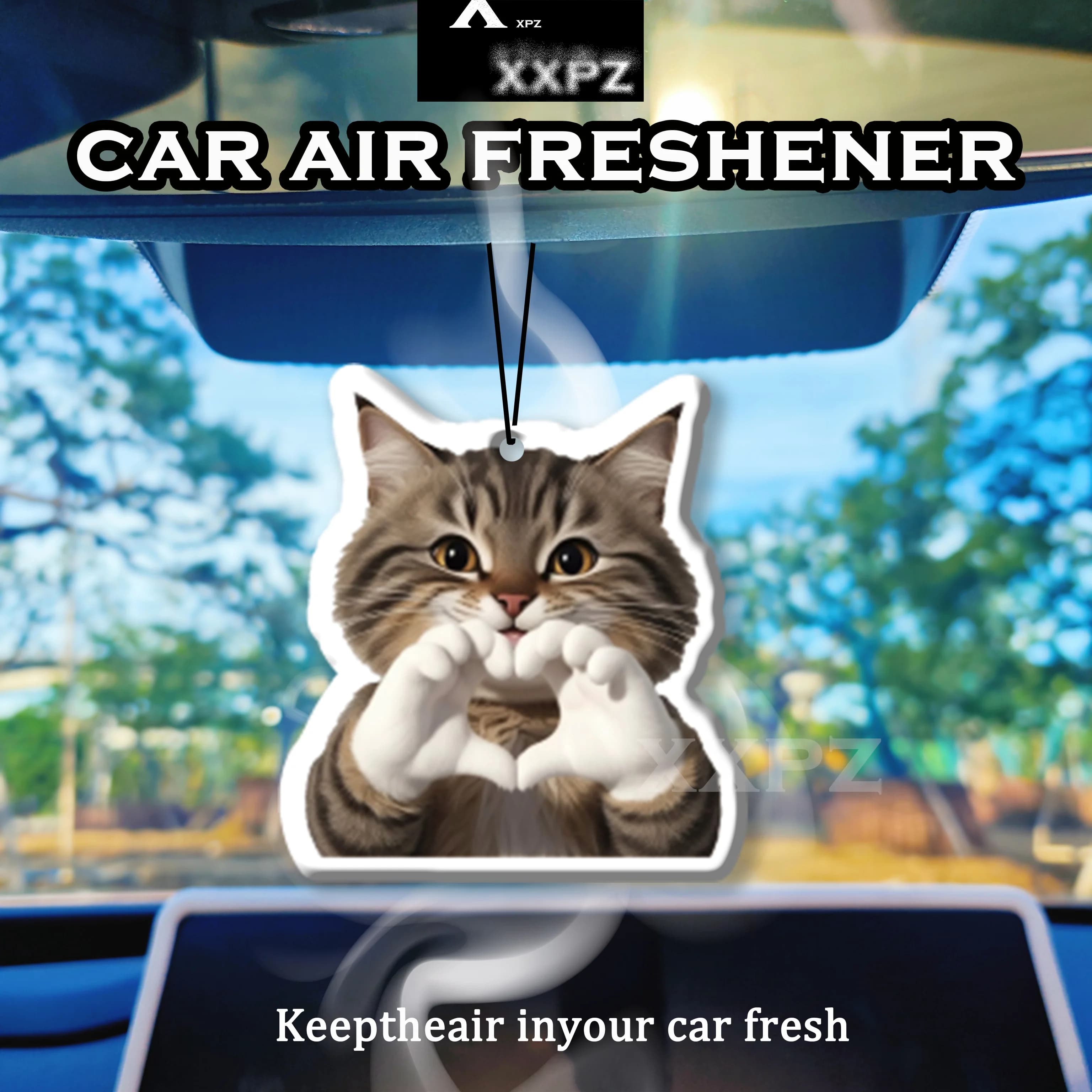 1/3 pcs. Deodorant for cat-shaped car tabby with hands to heart, car accessories to hang, cute design with cat gesture, gift for friends, lavender