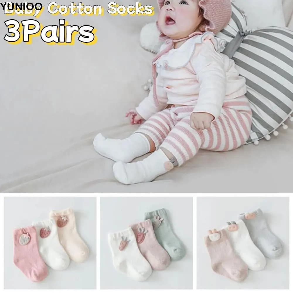 3 paia di calzini in cotone per bambini con coniglio Kawaii ravanello fragola Toddle calzini a tubo corto carino autunno primavera calzini per neonati Toddle