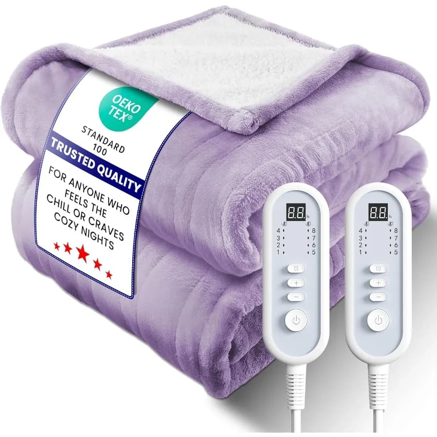 Coperta riscaldata elettrica Queen Ultra accogliente flanella premium e Sherpa Distribuzione uniforme del calore e temperatura stabile 1 10 ore Spegnimento automatico 8 Tem