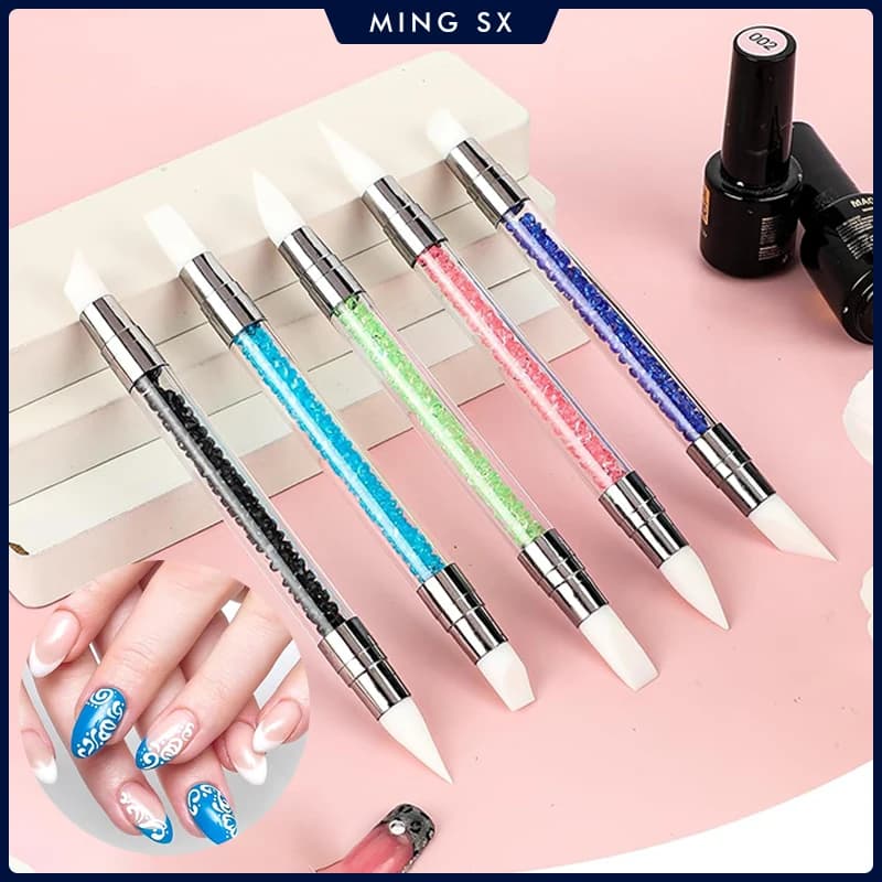 Set da 5/10 Pezzi di Penne per Scultura Unghie a Doppia Punta in Silicone, Strumenti per Nail Art con Strass, Pennelli in Silicone per Design e Intaglio Unghie
