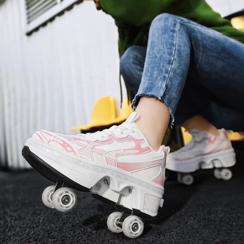 4 wheel automatic retractable roller skates Women's high sneakers with wheels Double purpose skating sports shoes for girls