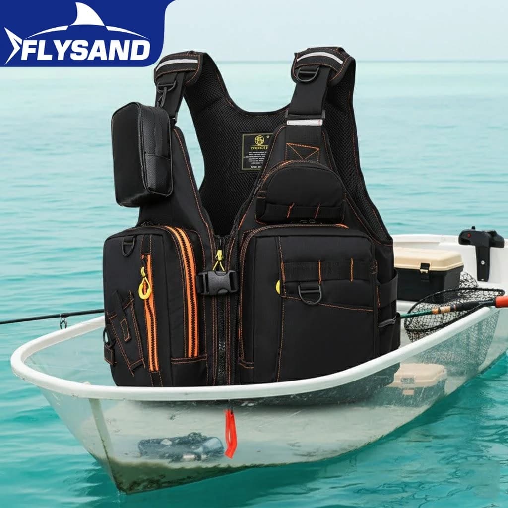 Gilet da Pesca Multifunzionale per Esterni, Giubbotto di Salvataggio con Tasche Multiple e Materiale Galleggiante