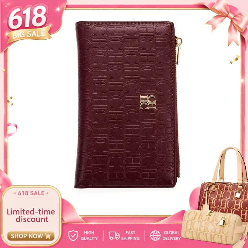 Portafoglio di Lusso CH in Pelle con Cerniera e Stampa a Lettere, Borsa Corta da Donna 2026, Portamonete Trendy