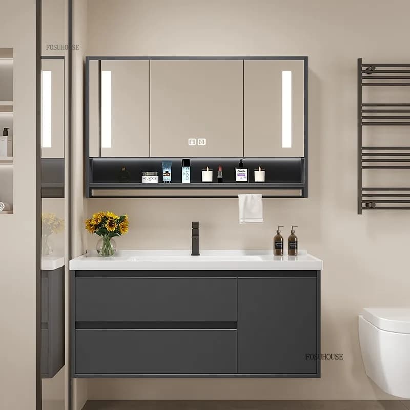 Toilette moderna e intelligente per lavabo in ceramica, con specchio da bagno di lusso, mobiletto portaoggetti per bagno, mobili per la casa
