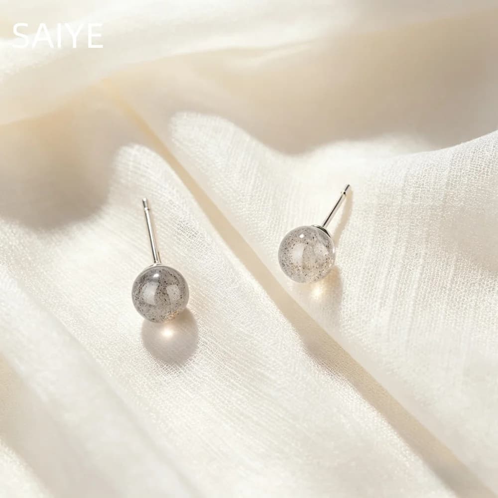 Orecchini a perno in argento sterling 925 con pietra di luna, semplici orecchini a sfera rotonda con cristalli per donna, gioielli alla moda per tutti i giorni