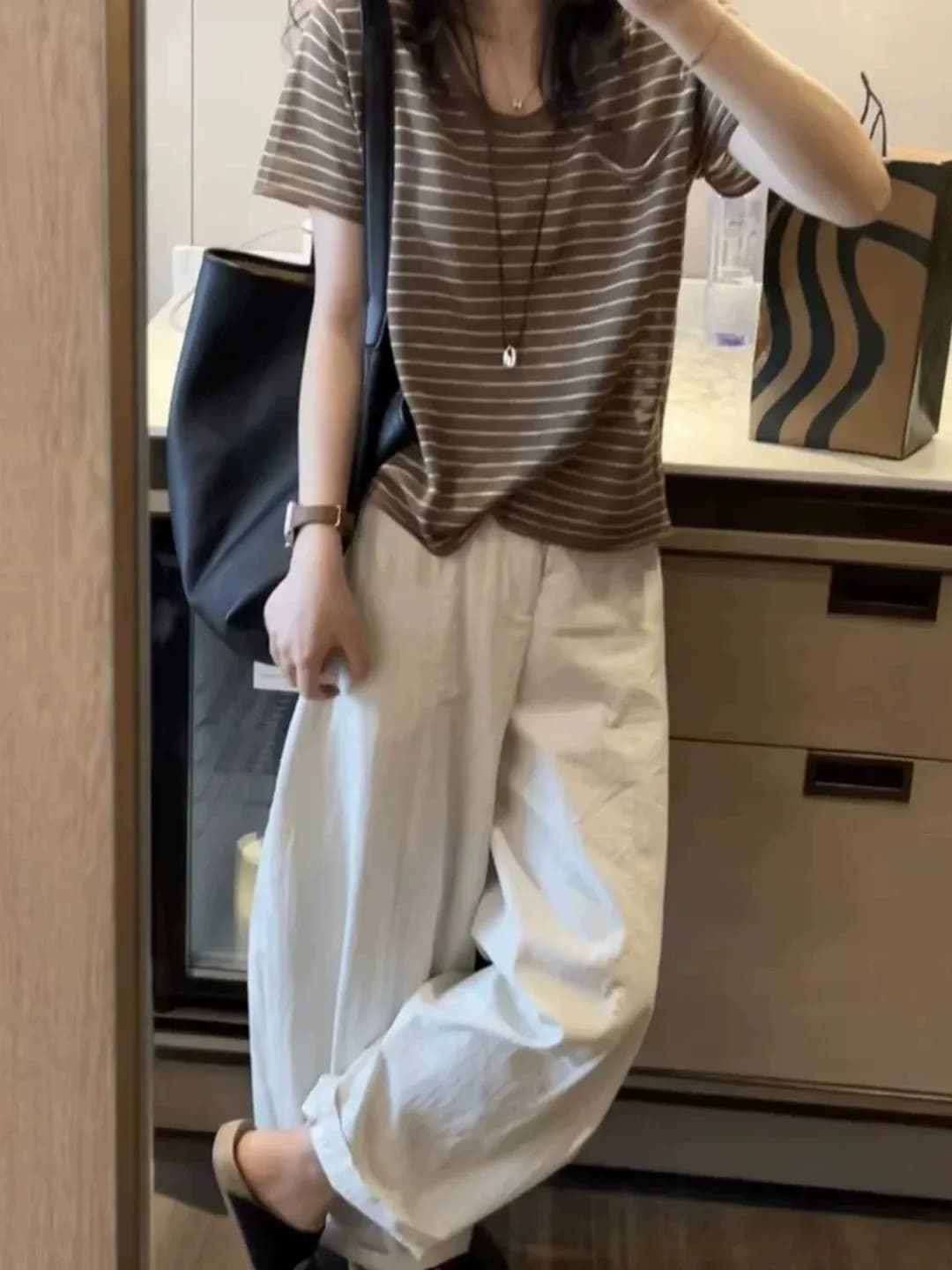 Retro Korean Style Striped Knitted Short Sleeve T-Shirt Women's Loose Fit Summer Casual Top plus Size Comfortable Versatile