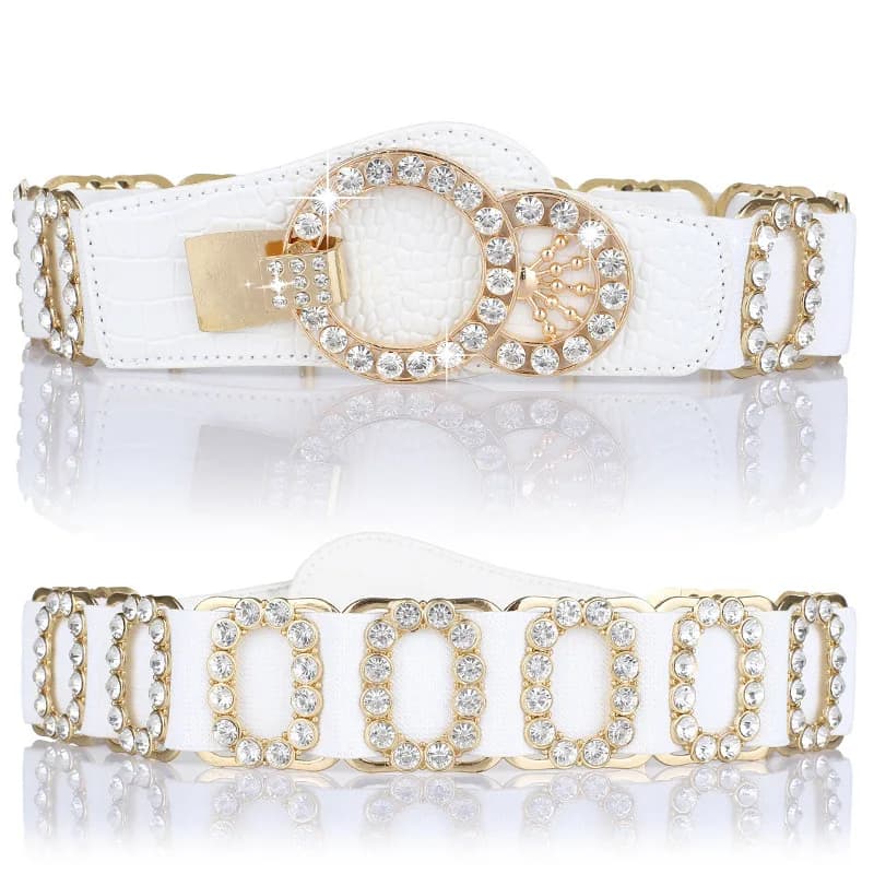 Cintura da donna, cintura decorativa da donna alla moda con inserti di diamanti, cintura elastica, cintura allargata.
