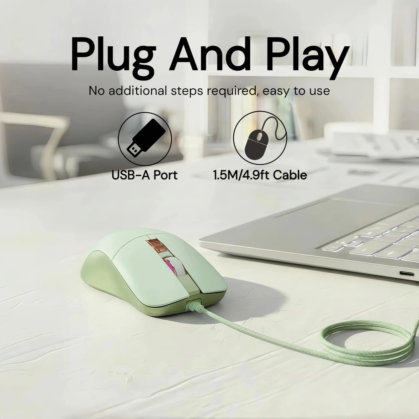 Aesthetic Wired Mouse Silent 2400DPI USB Optical Mouse for Girls Students Laptop PC MacBook Ergonomic Quiet Mute Computer Mice Cute Kawaii Office Gaming Plug Play Sage Green Latte Beige Minimalist Desk Accessories