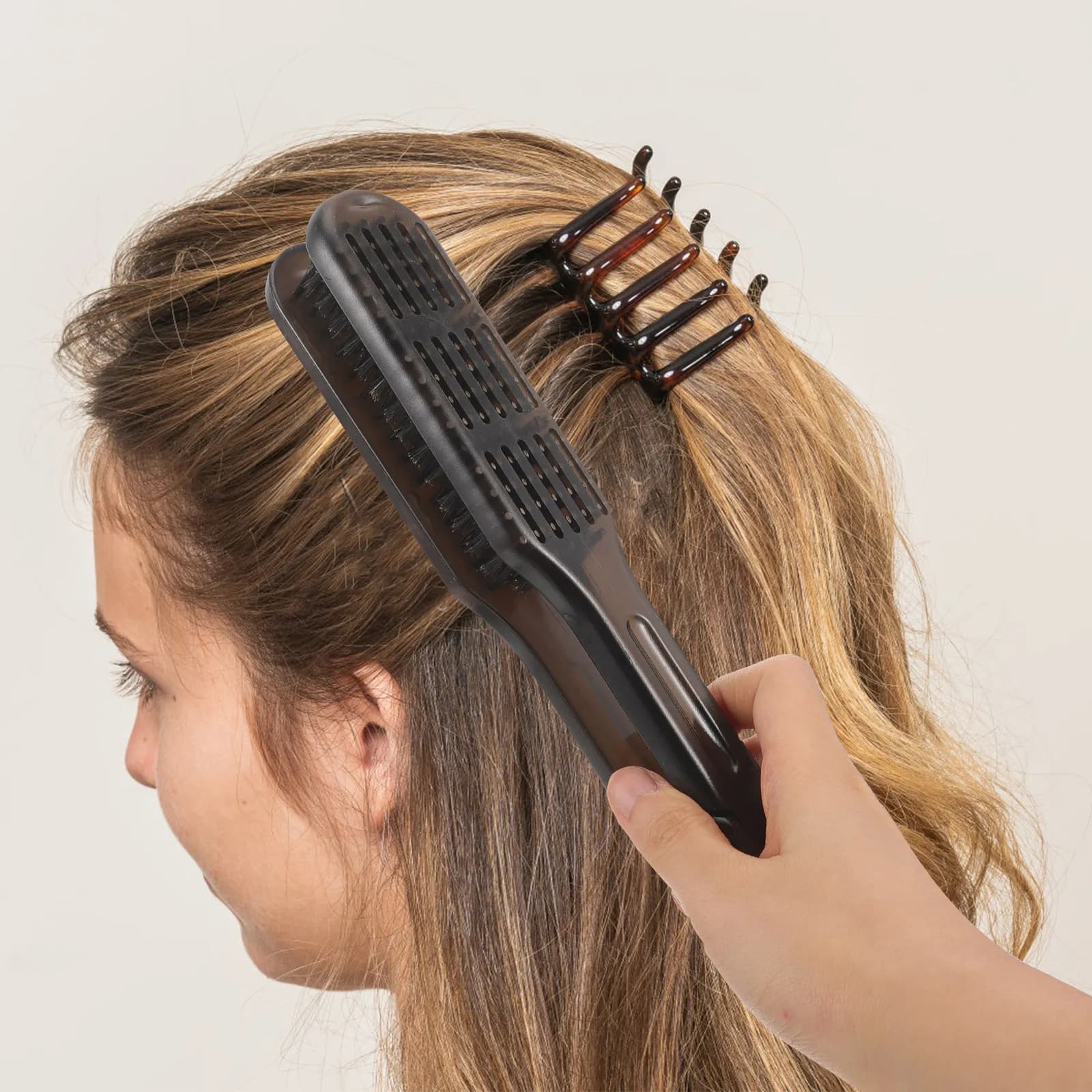Pettine Lisciante Professionale a Doppia Faccia con Design a Morsetto, Spazzola Antistatica per Capelli Lisci, Ricci e Lunghi, Adatta a Tutti i Tipi di Capelli