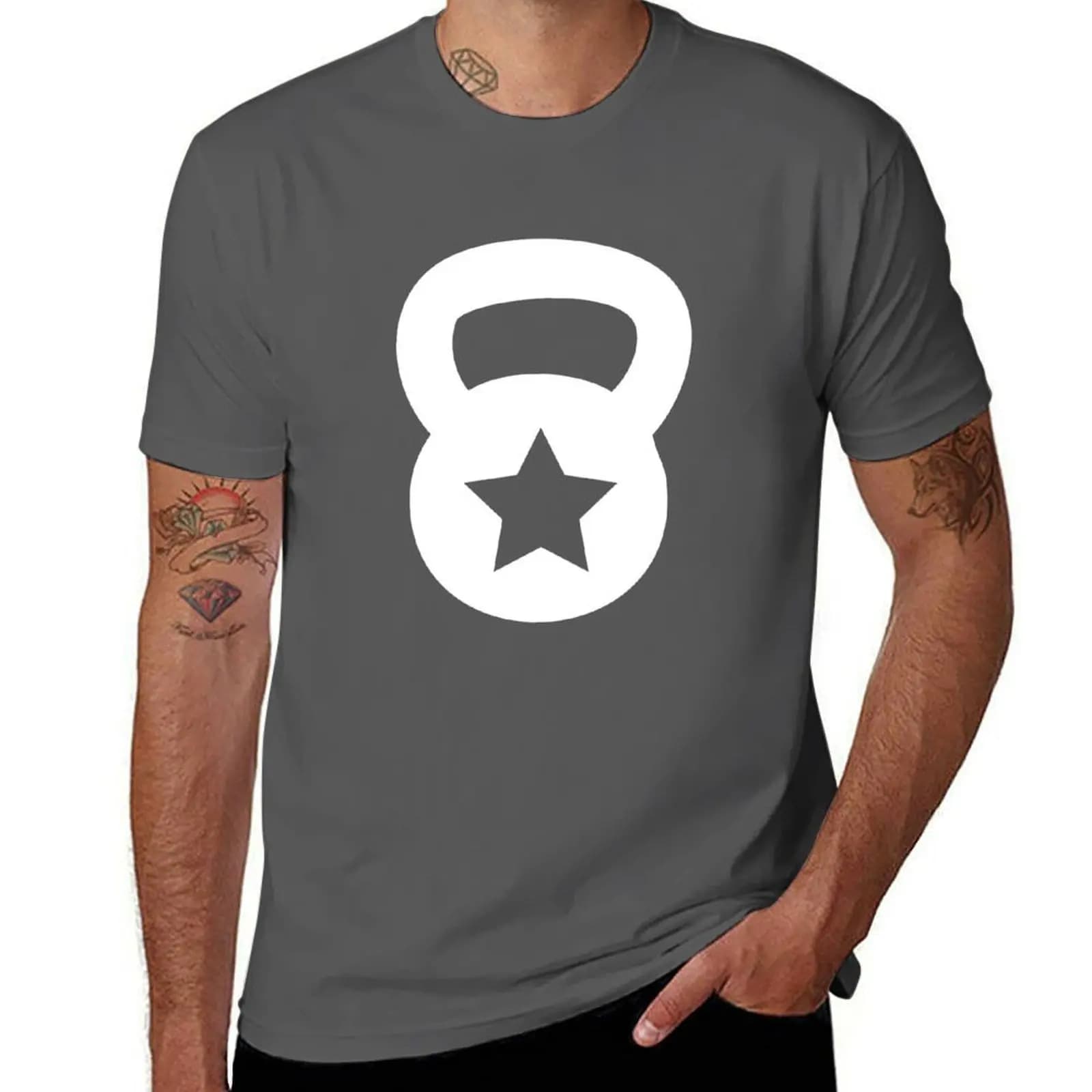 Star in Kettlebell with white shirt, light hiking shirt