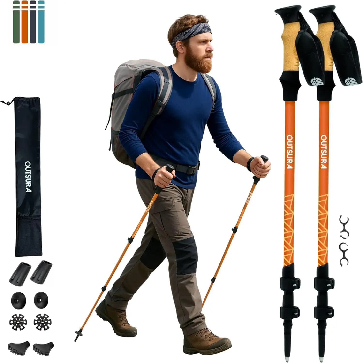 Bastoncini da Trekking Leggeri, in Alluminio Aeronautico, Impugnatura in Sughero, Chiusura Rapida, Coppia per Escursionismo e Backpacking