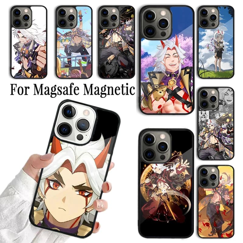 Cover per telefono Genshin Impact Arataki Itto per iPhone 17 16 15 14 13 12 11 Pro Max Plus magnetica compatibile con Magsafe
