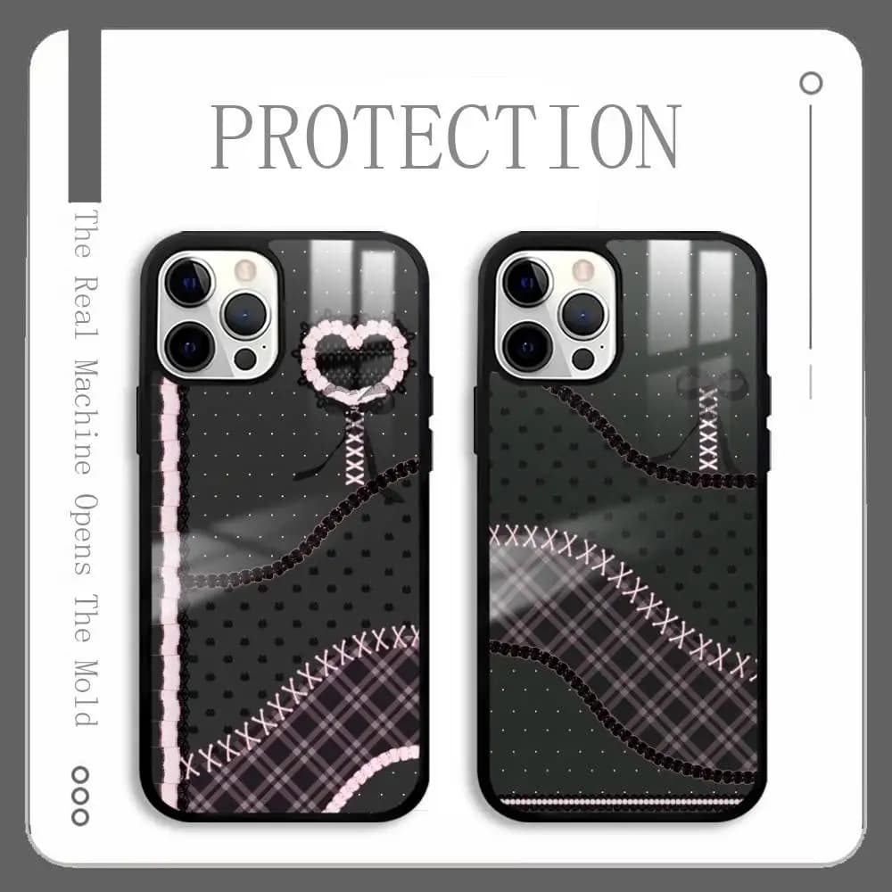 Jirai Kei Cute Girl Custodia per telefono in pizzo per IPhone 17 16 15 14 13 12 11 Pro Max Plus Mini Plus Superficie a specchio dura Proteggi Funda