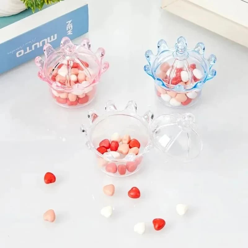 Set di 12 Scatole Trasparenti a Forma di Corona per Caramelle e Cioccolatini, Decorazioni per Matrimoni e Feste di Compleanno