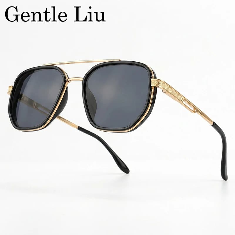 Occhiali da Sole Polarizzati Steampunk Quadrati da Uomo 2026, Marca di Lusso, Lenti Fotocromatiche Poligonali, Doppia Asta, Protezione UV400