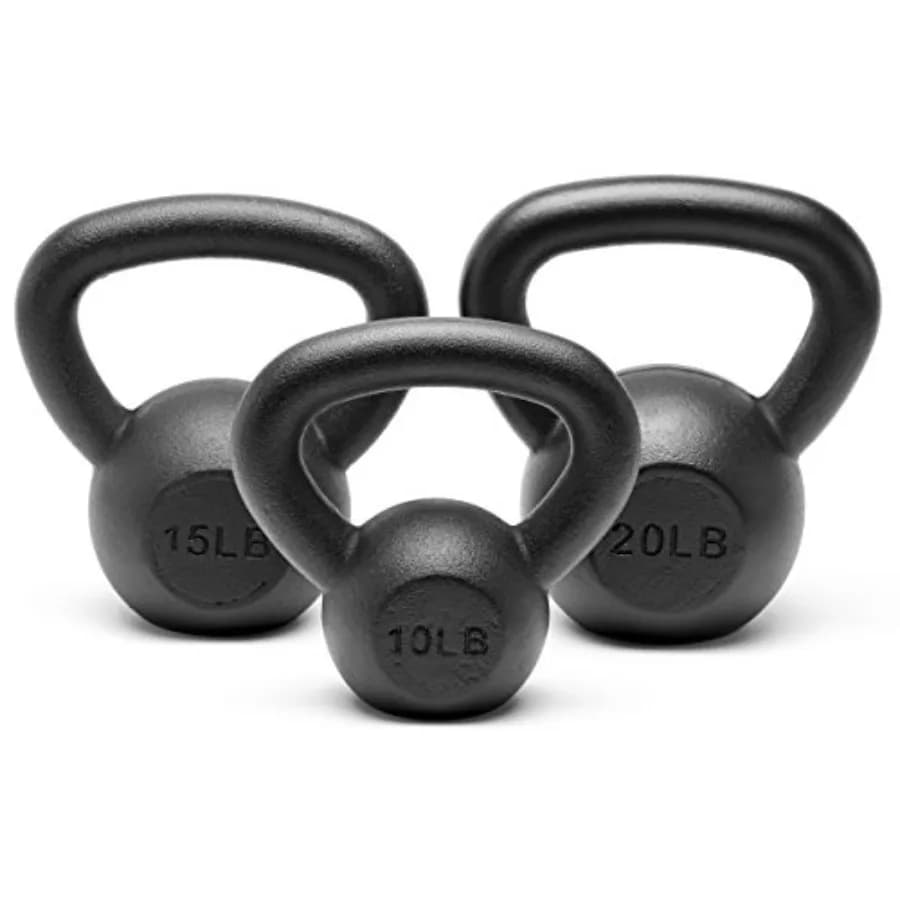 Set of Kettlebell Heavy Duty Cast Iron, 5 10 15 20 25 30 35 40 45 lbs, All Black Combinations with Resistant Finish
