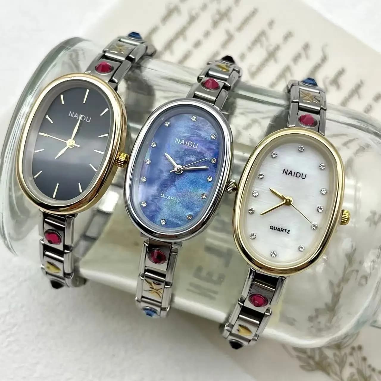Women's chic design casual oval watches, stainless steel strap, width 9 mm, birthday party, perfect gift