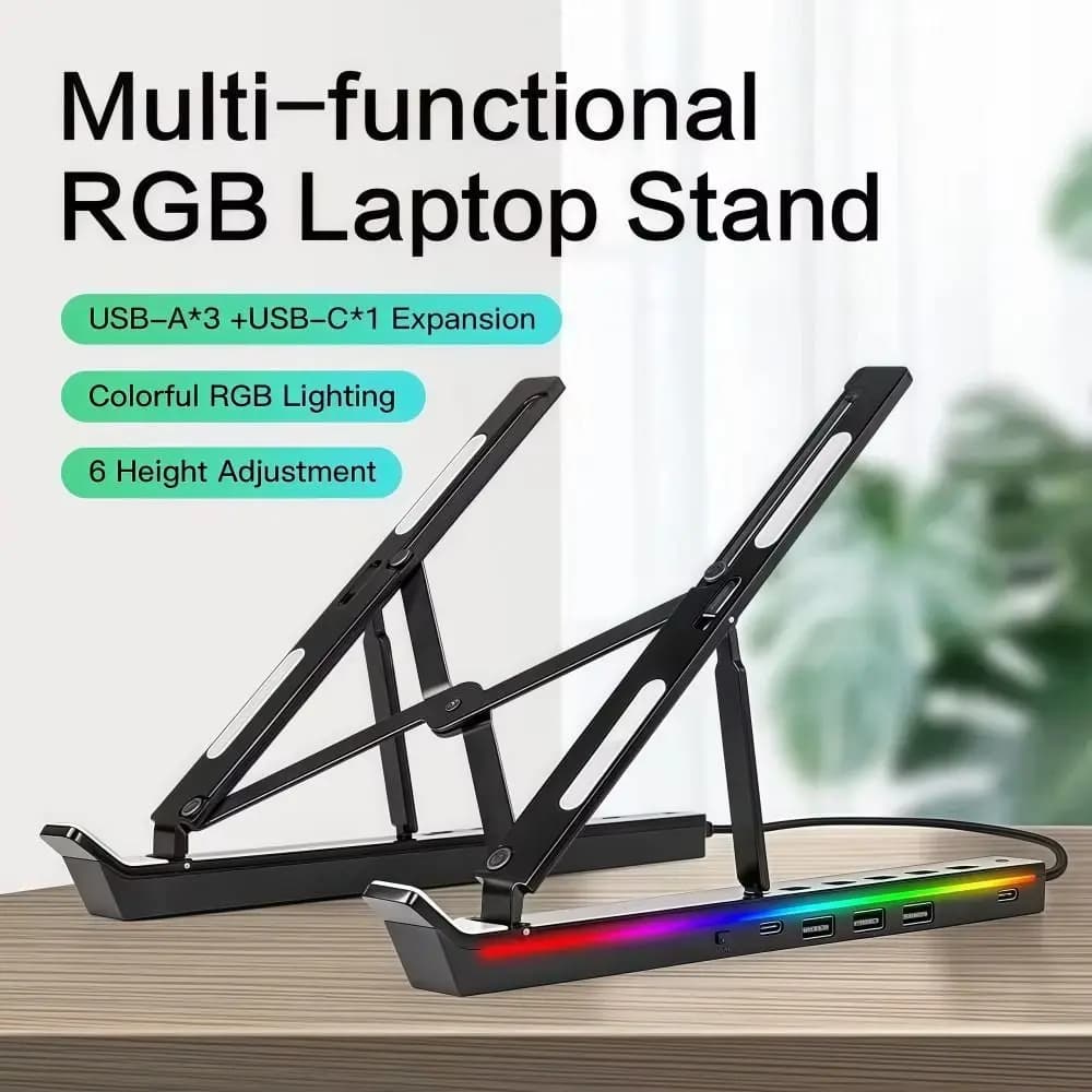 Docking station USB Supporto per laptop Supporto di raffreddamento RGB in lega di alluminio 4IN1 Staffa per notebook pieghevole dimmerabile Accessori per PC